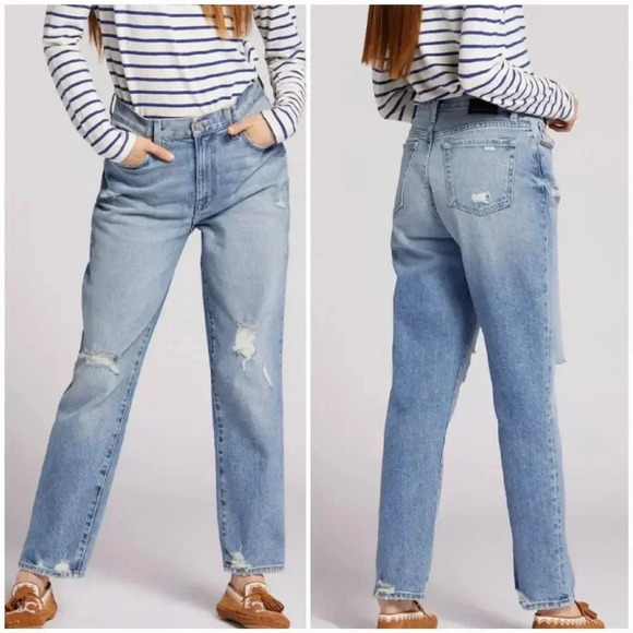 Current/Elliott New The Boyfriend High Rise Peaceful Blue Destructed Jeans 29 - Picture 1 of 12